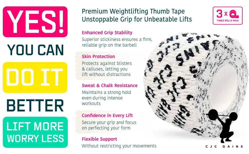 Product benefits module pairing key features with photography of the lifting tape and custom sports icons